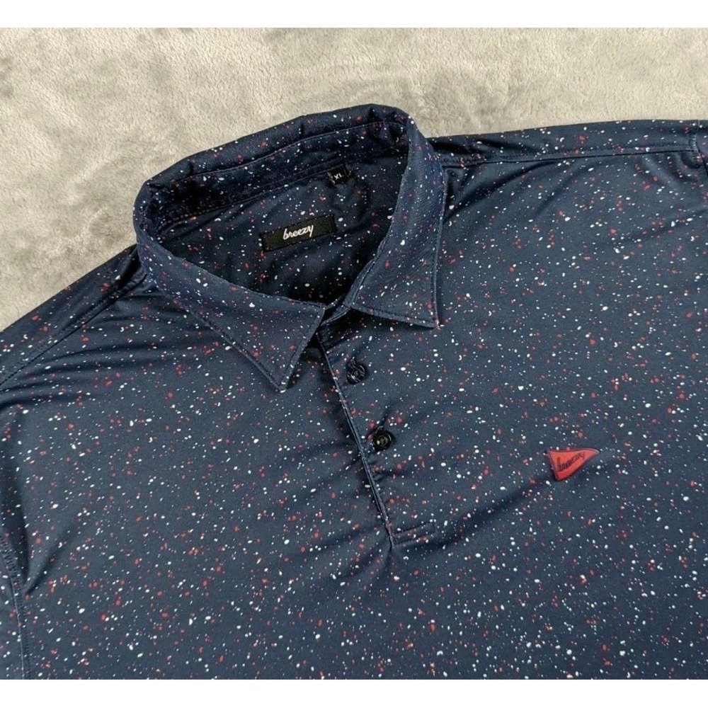 Breezy Golf Polo Shirt Mens XL Blue The USA Splatter Performance Stretch